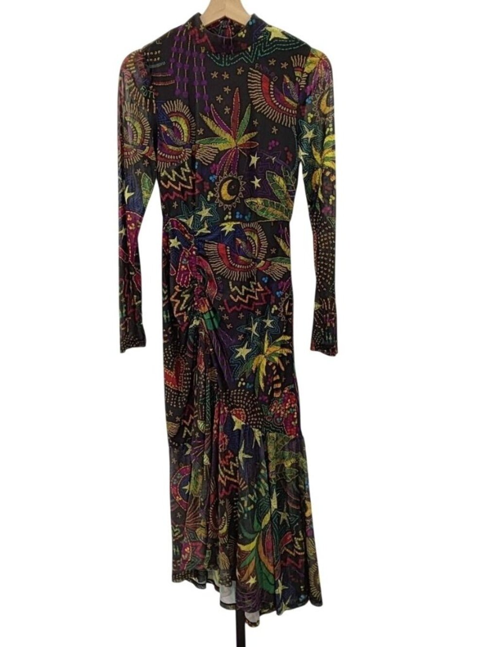 NWOT Farm Rio Amazonia Tulle Midi Dress XS Black MSRP $225